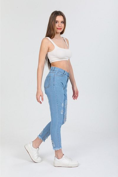 SHEVEGA Blugi Mom Jean rupti Ice Blue pentru damă