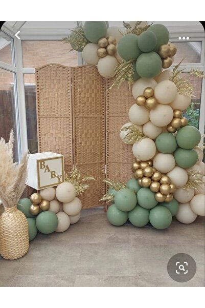 MERİ PARTİ 60 Pieces Mold Green Skin Color Gold Chrome Balloon Chain Set