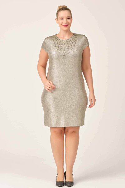 Oktay Ithal Altın Renkli Kumaş Inci Aksesuarlı Astarlı Altın Renk Büyük Beden...