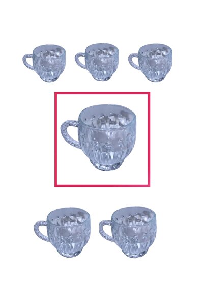 MJ GLASSWARE Kulplu Bardak 6 Adet - Motifli Kulplu Çay Bardak 6 Adet