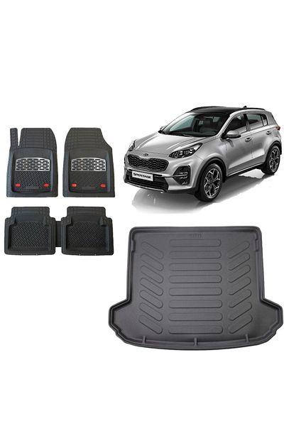 TEAMCAR Kia Sportage R 2018 Compatible Model 3d Luggage Pool + 3d Gray Chrome Pool Mat Set
