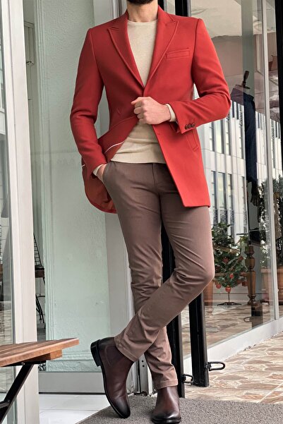 NAZEF Slim Cut Pointed Collar Wool Coat