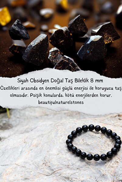 beautifulnaturelstones Siyah Obsidyen Doğal Taş Bileklik 8 Mm ( Koruyucu Taş )