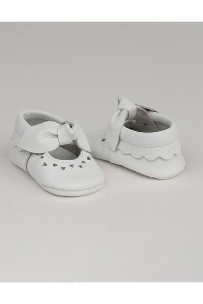 Beybium Mocasin pentru bebeluși din piele naturală alb mat cu imprimeu inimă de crin