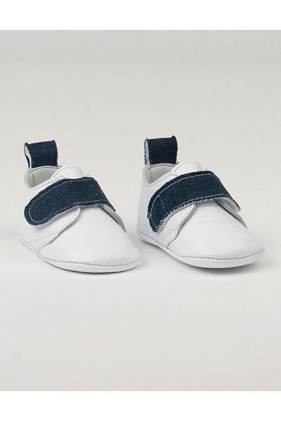 Beybium Jean White Matte Leather Denim Pantofi pentru bebeluși cu detalii