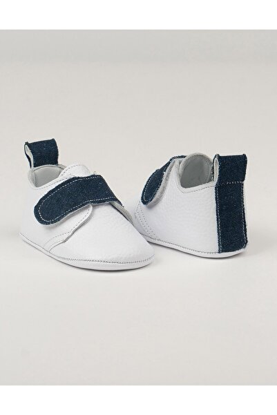 Beybium Jean White Matte Δερμάτινα Βρεφικά Παπούτσια με Τζιν Λεπτομέρεια