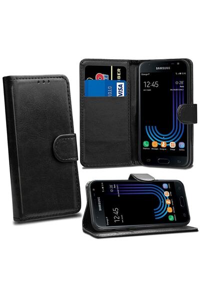 MECFC Samsung Galaxy J7 Prime 2 Kılıf Cüzdan Kredi Kartı Bölmeli Standlı Kart...