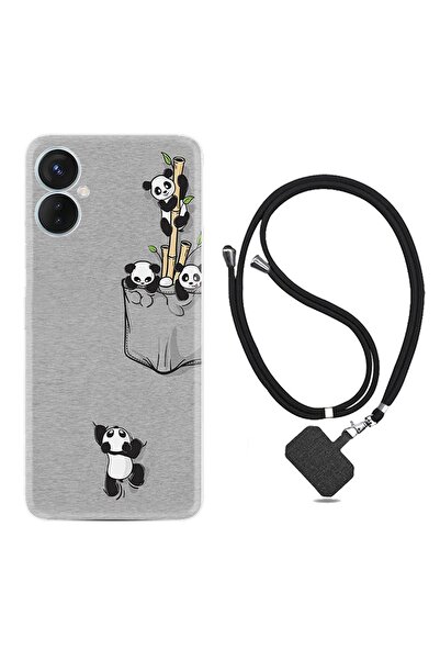 TECNO Spark 9t Kılıf Ipli Boyun Askılı Desenli Silikon Pandalar 1798