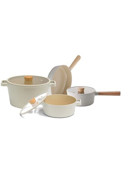 NEOFLAM Fika Beige Pot and Pan Set 7 Pieces 18x22x26 Pot 24 Pans