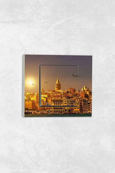 markcat Ovivo grano UV Printed Galata Tower Pattern White Single Decorative Switch Socket Frame Set