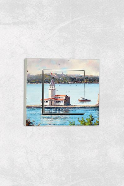 markcat Ovivo grano UV Printed Old Istanbul Concept White Single Decorative Switch Socket Frame Set