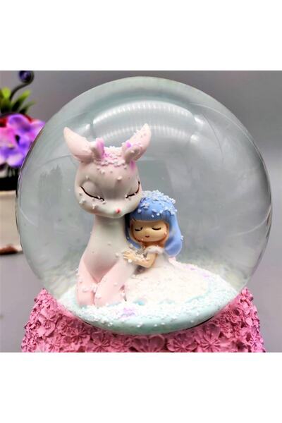 Özen Avm Unicorn Ve Uyuyan Sevimli Kız Işıklı Müzikli Püskürtmeli Büyük Boy Kar Küresi