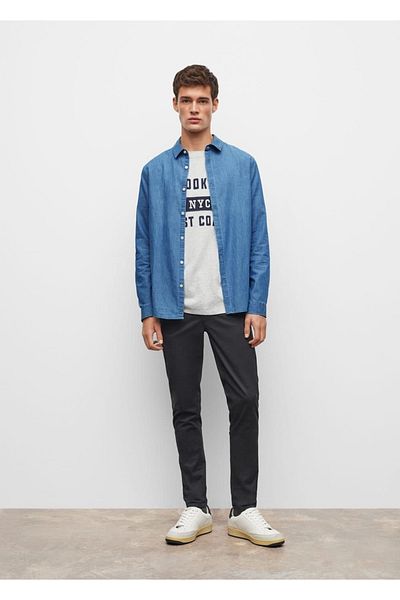 Mango Teen Βαμβακερό τζιν πουκάμισο