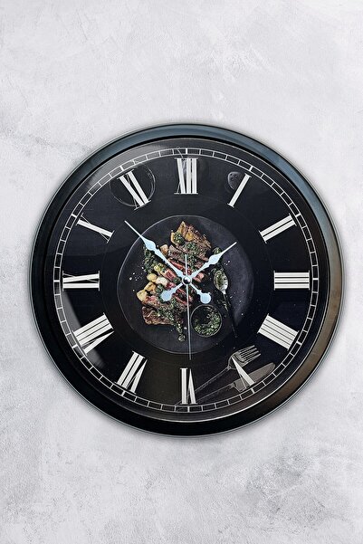 Kasva Concept هدية ديكوراتيه هدية ساعة حائط مطبخ معدنية سوداء مقاس 40 سم