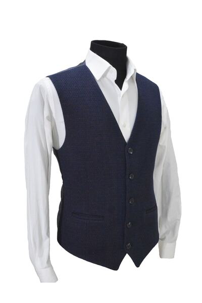 MENTOR REGALO Men's Vest V-Neck Navy Blue Embossed Pattern 50454