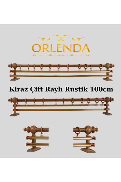 Orlenda Wooden Headed Aluminum Pipe Rustic Curtain Hanger Double Rail 100 Cm