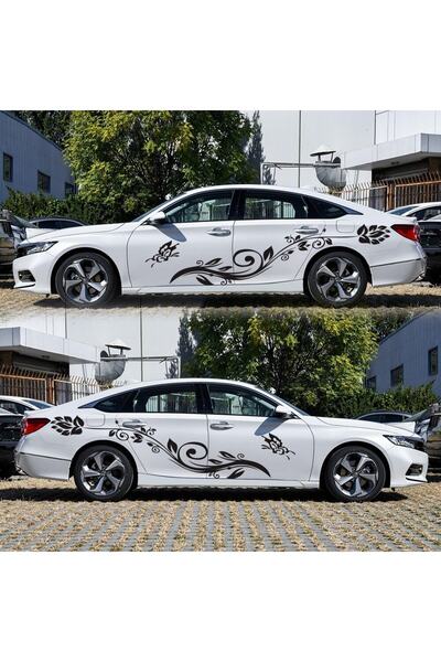 Vegatasarım Oto Araba Yanlar+kaput Sticker Çıkartma - Çiçek - Siyah