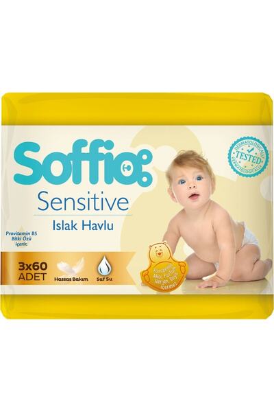 Soffio مناشف مبللة حساسة - 3 عبوات مكونة من 60 قطعة