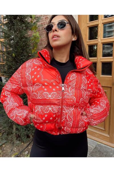 Azra Moda Style Palton roșu cu model pentru femei