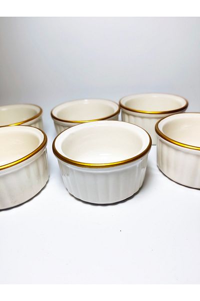 Zeryas Home 6 Pieces of Gold Gilded Porcelain Soufflé and Snack Bowl