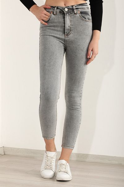 LİMABEL Blugi skinny gri cu talie înaltă Blugi elastici din lycra