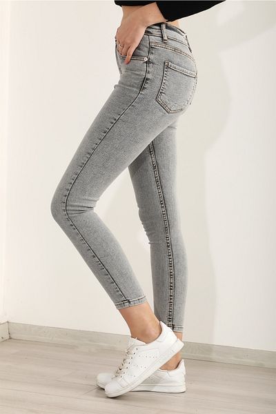 LİMABEL Blugi skinny gri cu talie înaltă Blugi elastici din lycra