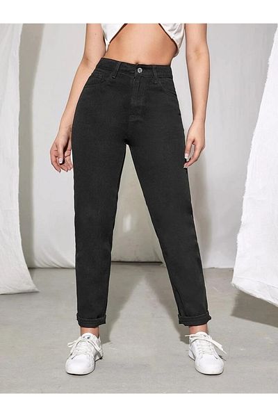 Trn JNS Nora Black Fadeless Mom Jean Pantaloni din lycra cu talie înaltă pentru femei