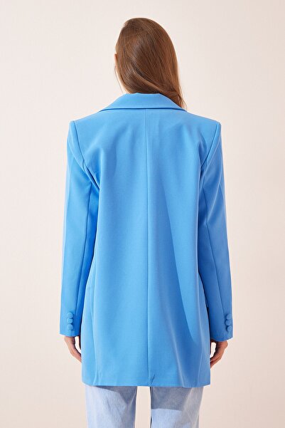 Happiness İstanbul Dámská bunda s modrým šálovým límcem Oversize Blazer Jacket BP00116