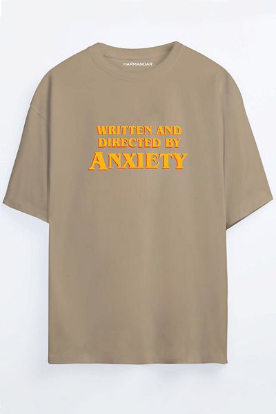 Harmandar Anxiety Printed Unisex Μαύρο - Λευκό - Πορτοκαλί - Μπεζ Oversize T-shirt