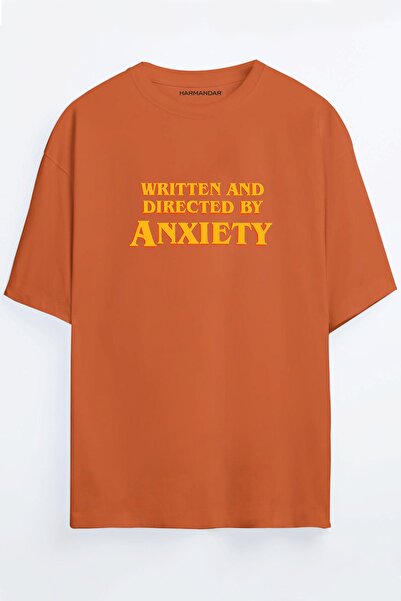 Harmandar Μπλουζάκι Unisex Anxiety Printed Μαύρο-Λευκό-Πορτοκαλί-Μπεζ Oversize