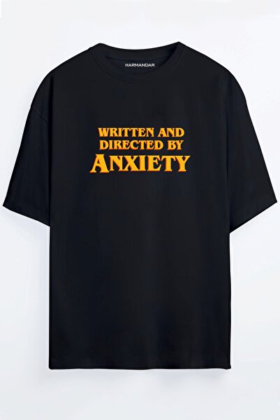 Harmandar Tricou unisex cu imprimeu Anxiety Negru - Alb - Portocaliu - Bej