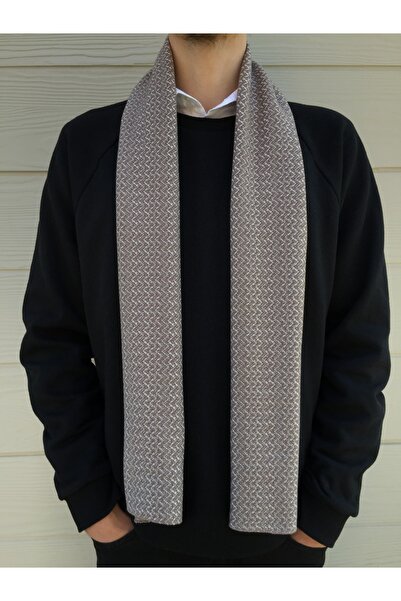 JENNI شال رجالي منقوش باللون البيج، وشاح رجالي منقوش، وشاح شتوي، وشاح طويل، ه...