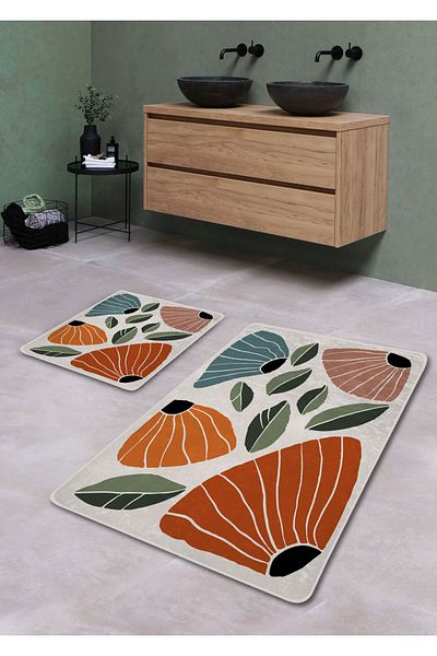Pilloveland Covoraș de baie lavabil cu bază anti-alunecare din 2 piese - model de grădină 60*100 cm - 50*60 cm