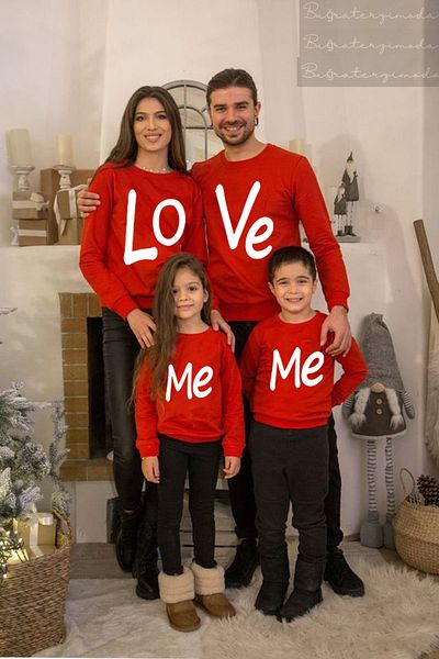 Buğraterzimoda Love Me Printed Family and Lover Combination Κόκκινο φούτερ (η τιμή είναι για 1 φούτερ)