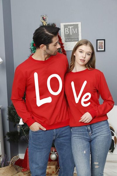 Buğraterzimoda Love Me Printed Family and Lover Combination Κόκκινο φούτερ (η τιμή είναι για 1 φούτερ)