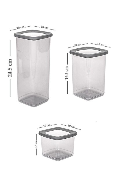 Tuka Home 24'lü Set Etiketli, Kırılmaz Kare Erzak Saklama Kabı Antrasit 8x 1.75lt-1.2lt-0.5lt