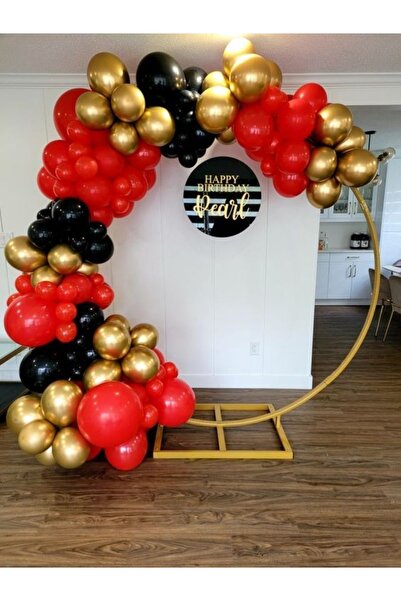 MERİ PARTİ 100 Pieces Balloons And Balloon Chain Red Black Gold Chrome Balloo...