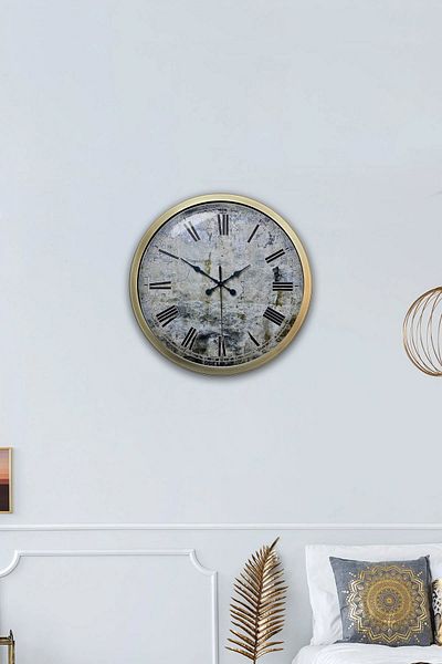 Kasva Concept Διακοσμητικό Δώρο Κίτρινο 40 εκ. Αντίκα Μεταλλικό Διακοσμητικό Ρολόι Τοίχου