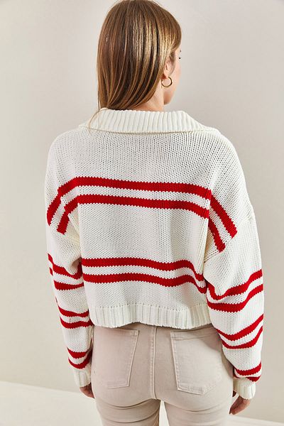Bianco Lucci Gestreifter Strickpullover für Damen mit Polokragen