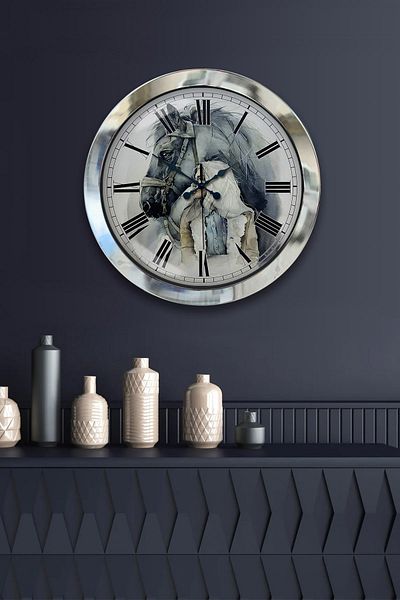 Kasva Concept Gift 36 cm Chrome Metal Horse Wall Clock