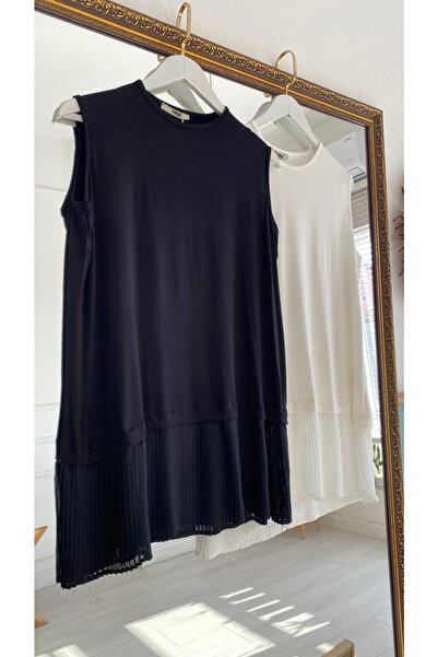 FULLMOON White Pleated Underwear Combed Cotton Sleeveless Hijab Tunic Blouse