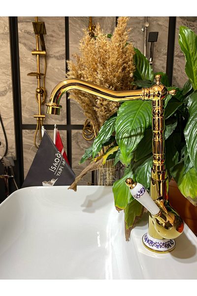 İSAOĞLU YAPI Gold Kitchen Faucet Gold Sink Faucet Embroidered Kitchen Faucet Gold Rustic Faucet