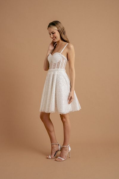 Lenta Moda White Jewelled Mini Evening Dress and Evening Dress