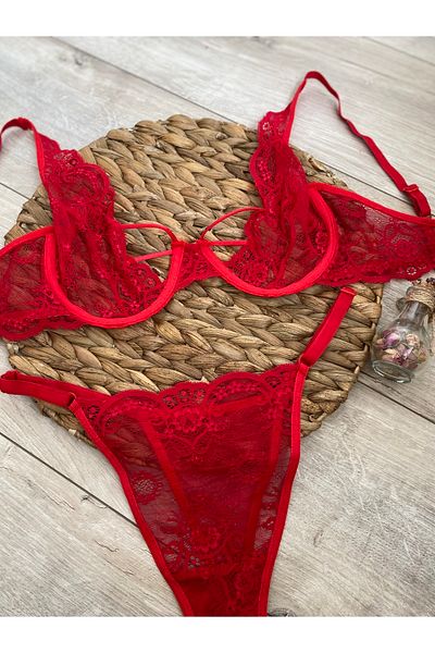 Sace Lady Set sutien de damă cu șir din dantelă roșie