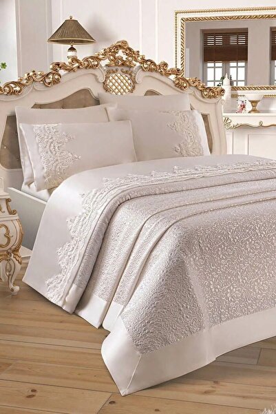BizhomeTekstil Fransız Güpürlü Krem Diana Pike Takımı - 1