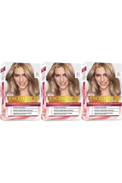 L'Oreal Paris Excellence Saç Boyası 8.1 Küllü Koyu Sarı 3'lü Set