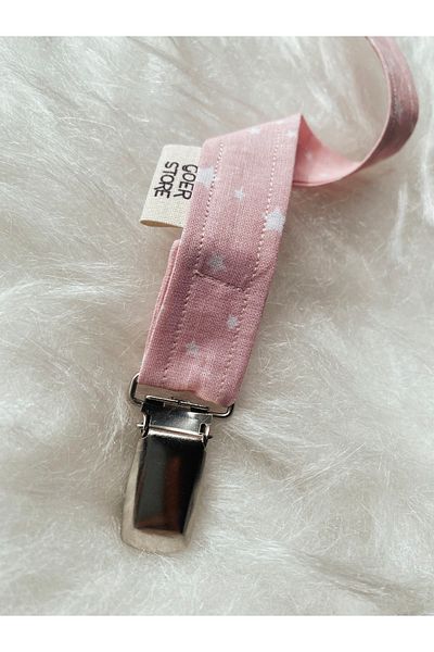 GOER STORE Soft Pink Star 100% Cotton Fabric Pacifier Strap