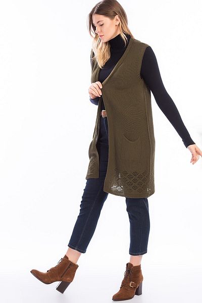 IŞILDA Women's Khaki Sleeveless Pocket Vest