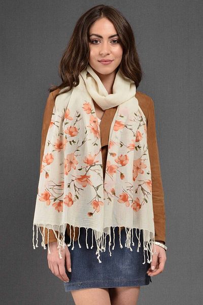 Dosimira Apricot Blossom Cotton Large Shawl