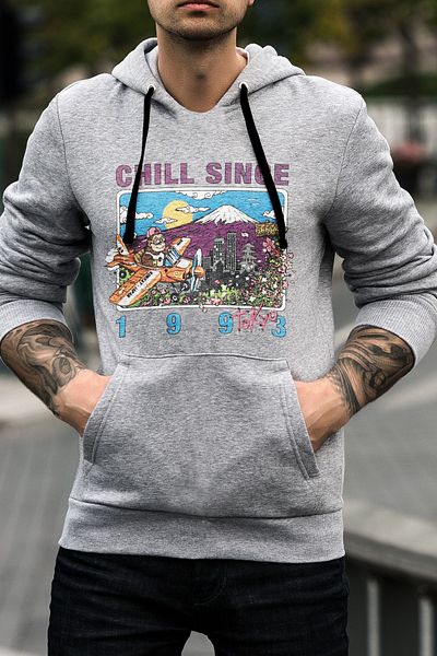 karikatürstore Unisex Gray Tokyo Design Zipperless Hooded Sweatshirt